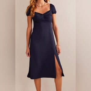 Boden Navy Cap Sleeve Midi Sweetheart Romantic Cottagecore Event Dress Size 6R